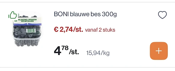 Verse blauwe bessen 300 gram reactie Delhaize 1+1