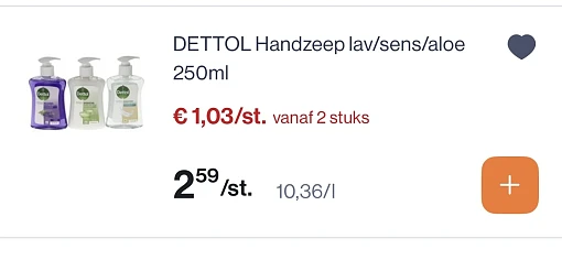Dettol handzeep assortiment 250 ml goedkoper reactie delhaize 1+1