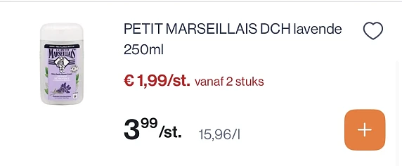 Le petit marseillais douche lavendel -50% reactie Delhaize 1+1
