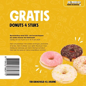 4 donuts cadeau bij je boodschappen jumbo Deurne