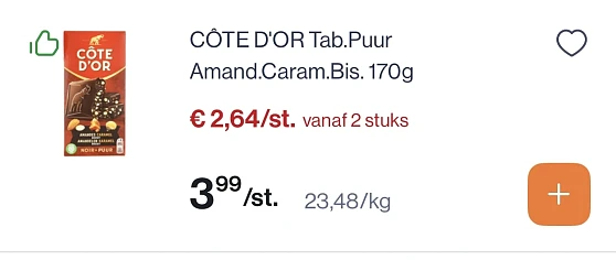 Cote d’or tablet puur amandelen -caramel-biscuit -50%