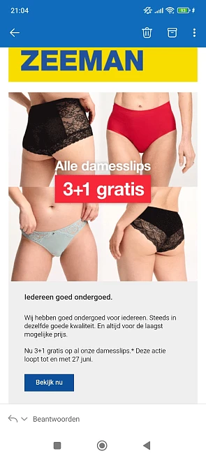 3+1 gratis op alle dames slips bij Zeeman