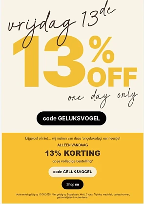 -13% op bestelling bij De Gele Flamingo 💛