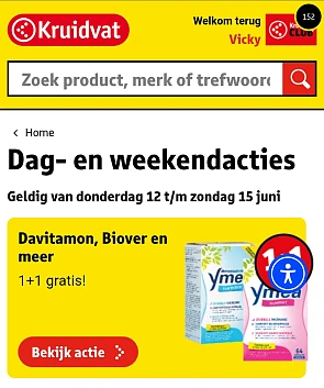Weekenddeal bij Kruidvat 1 + 1 op Davitamon, Biover...
