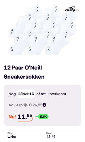 12 Paar O'Neill Sneakersokken enkel 43-46 -52% op ibood.com