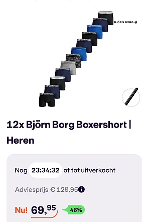 12x Björn Borg boxershort -46% op ibood.com