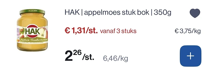 Hak appelmoes stuk bokaal 350 gram goedkoper