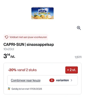 Capri sun goedkoper reactie Albert Heijn