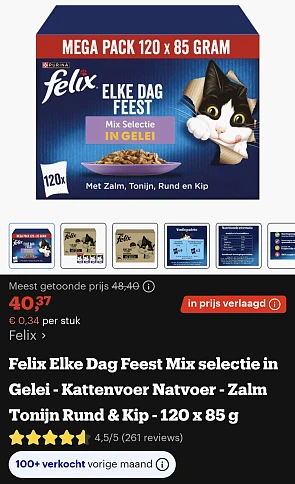 Felix mix selectie in gelei -zalm-tonijn-rund- kip 120x85gr.