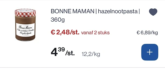 Bonne maman hazelnootpasta 360 gram -50%