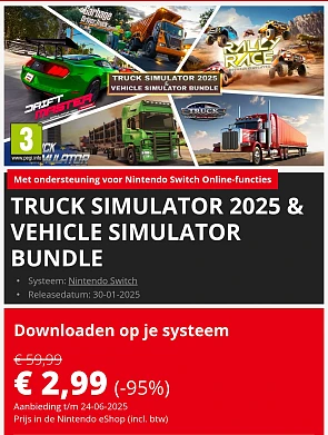 Truck simulator 2025 voor Nintendo switch aan 2,99€!