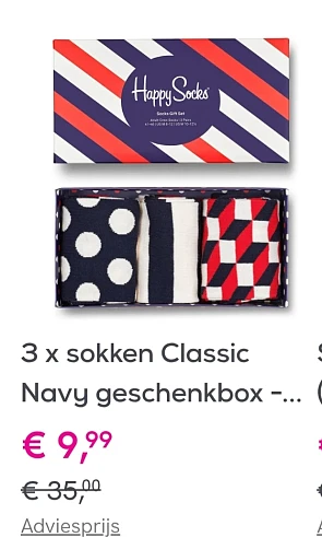3x happy socks classic navy geschenkbox maat 36/40