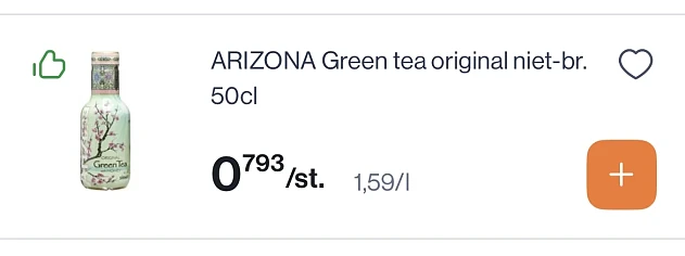 Arizona green tea original niet bruisend 50 cl reactie Albert Heijn