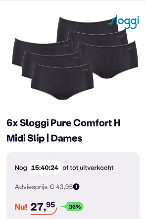6x sloggi pure comfort H midi slip -36%