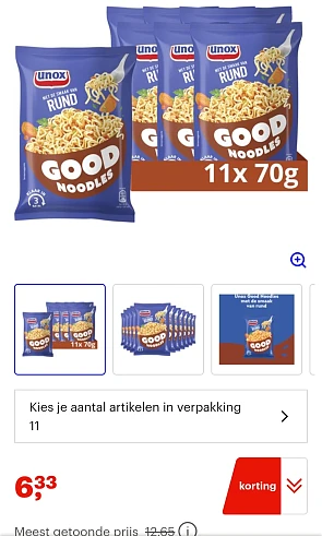 Unox noodles rund 11x70g -50%