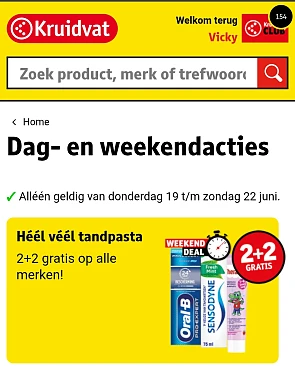 Kruidvat tandpasta 2 + 2 gratis