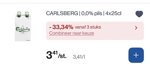 Carlsberg 0,0% goedkoper + korting 33,34%