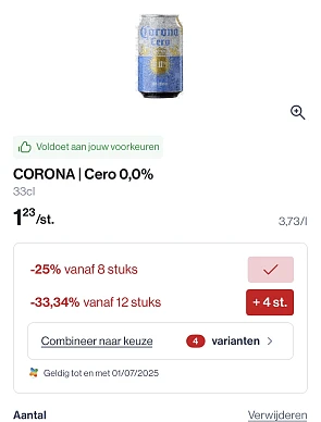 Corona cero 0% pils blikjes 33 cl mooie promo + bonnen