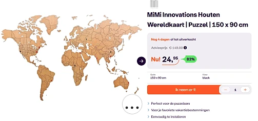 houten wereldkaart (150 x 90 cm) voor slechts €24,95 bij iBOOD!