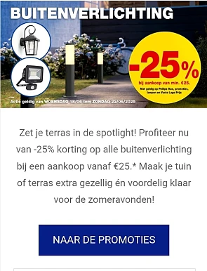 -25% korting op alle buitenverlichting bij Hubo