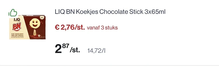 LIQ BN koekjes chocolade stick 3x65 ml -20%