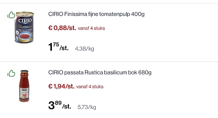 Cirio producten -50% reactie op Delhaize 2+2