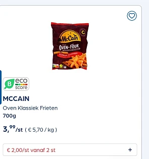 Mccain oven frieten 50% goedkoper