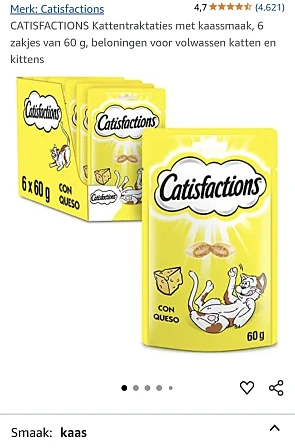 Catisfactions kattensnacks kaas 6x60 gr