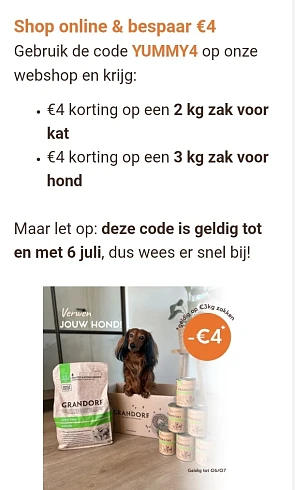 €4 korting op honden- en kattenvoer