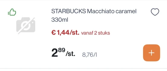 Starbucks macchiato caramel 330 ml -50% Reactie Albert Heijn