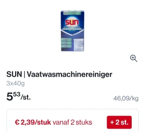 SUN Vaatwasmachinereiniger 3x40g goedkoper