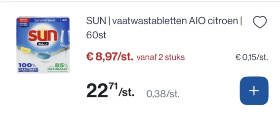 Sun vaatwastabletten AIO Citroën 60 stuks veel Goedkoper