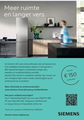 Cashback koel-vriescombinaties Siemens