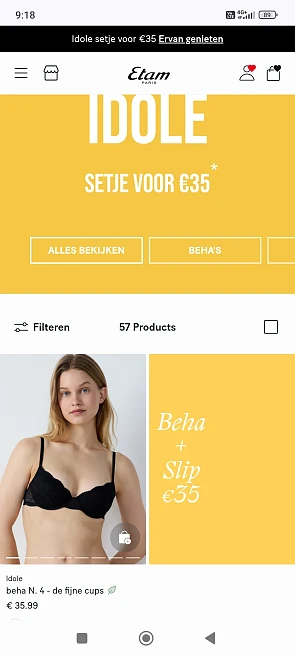 Idolen setje bh+slip voor €35 bij etam