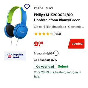Philips SHK2000BL/00 Hoofdtelefoon Blauw/Groen -37%