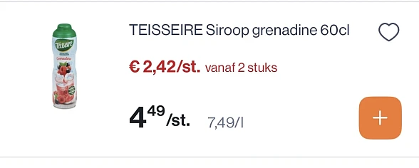 Teisseire siroop -50.% reactie Delhaize 1+1