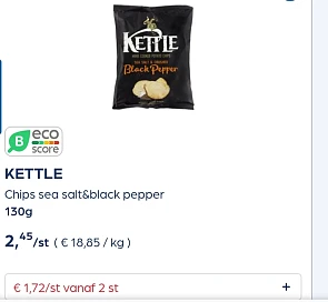 KETTLE Chips in promo reactie Delhaize 2e -60%