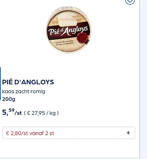 PIÉ D'ANGLOYS kaas zacht romig 200g -50%