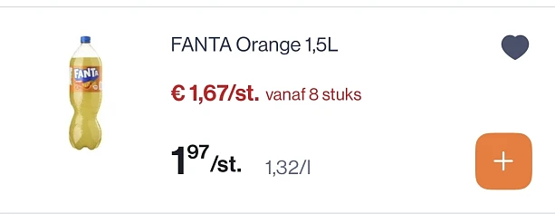 Fanta orange 1,5L goedkoper vanaf 8 flessen