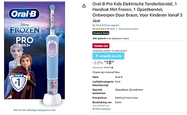 Oral-B Pro Kids Elektrische Tandenborstel voor €18.99 ipv €39.99 op Amazon NL