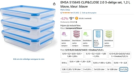 Emsa vershouddozen 3x 1,2 l bij amazon