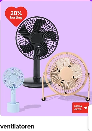 Ventilatoren 20% korting met HEMA extra