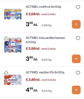 Actimel drink -25% met korting erbovenop