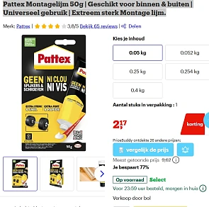 Pattex Montagelijm 50g en Pattex Houtlijm Express 250 gram