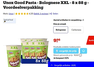 Unox Good Pasta - Bolognese XXL - 8 x 88 g (ook de Carbonara)