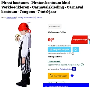 Piratenkostuum Kind 7 tot 9 jaar