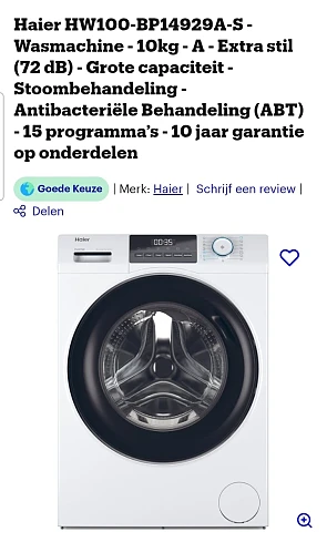 Haier I-Pro Series 1 HW100-BP14929A-S wasmachine