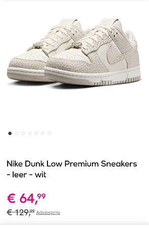 Nike Dunk Low Premium Sneakers leer wit -50%