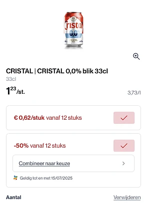 Cristal 0,0% blik 33 cl -50% bovenop goedkopere prijs + coupon