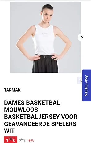 Dames wit mouwloos basketbaljersey enkel maat XS -85% bij decathlon.be